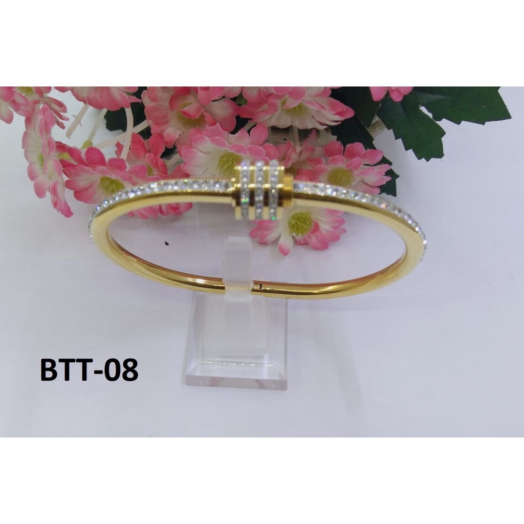 GELANG TITANIUM EMAS GOLD BULAT 3STRIP DIAM TERMURAH / DUNIA GELANG TERBARU