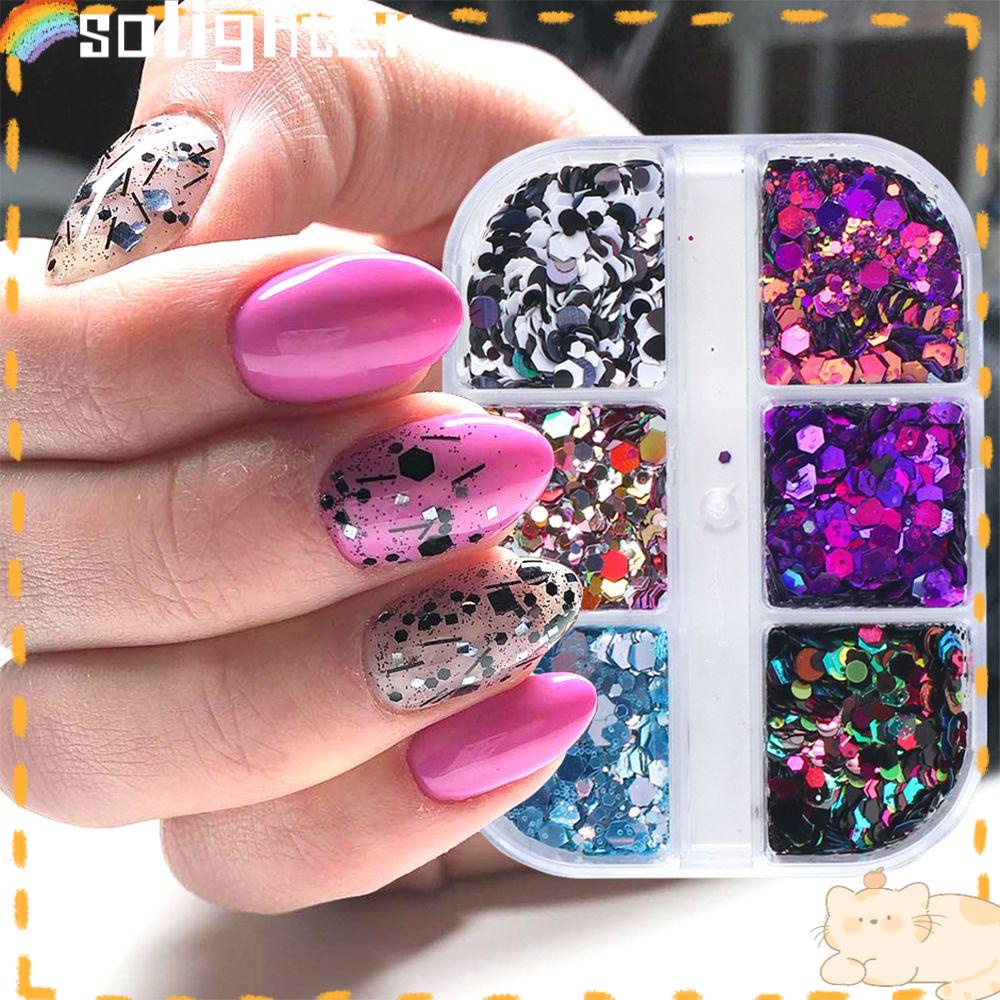 Solighter Kuku Payet Manicure Hexagon Kupu-Kupu Tidak Teratur Spangles Warna-Warni