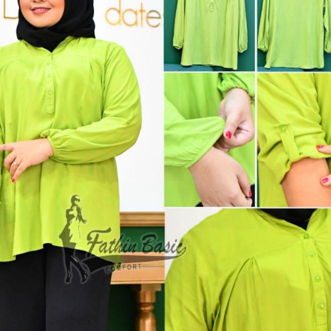 ❀ Blus Polos Ijo Muda - Blouse Polos Rayon - Lime- Lime green - ijo stabilo - Baju Adem - Fathin Bas