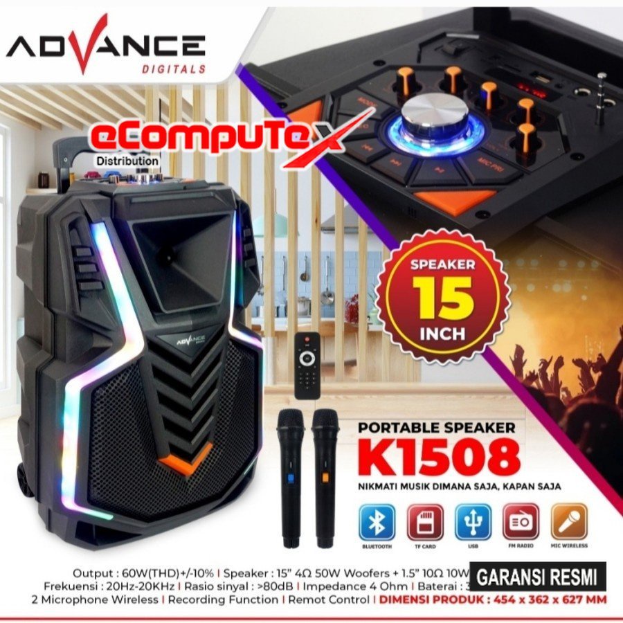 SPEAKER KARAOKE ADVANCE 12&quot; K-1508 SPEAKER BLUETOOTH KARAOKE 12 INCH  K1508 GARANSI RESMI