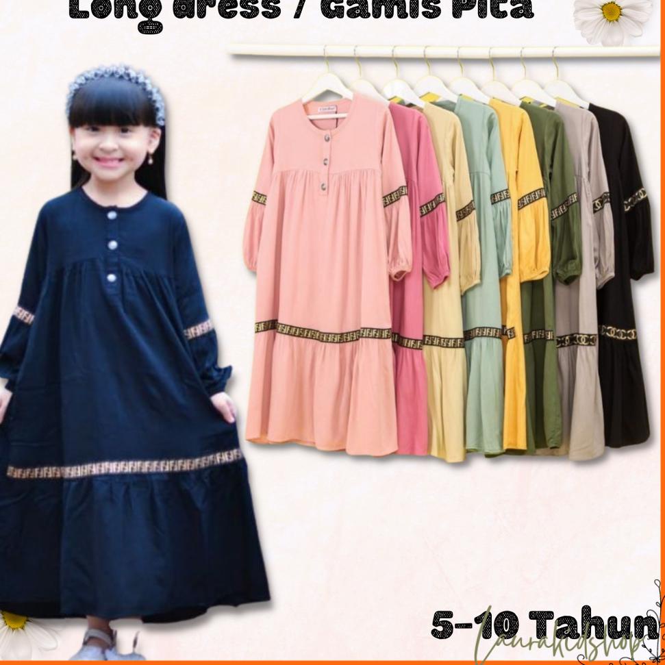 VIRAL Gamis Anak / Gamis Anak Perempuan / Baju Muslim Anak Perempuan Pita By Laurakids 5-10 Tahun