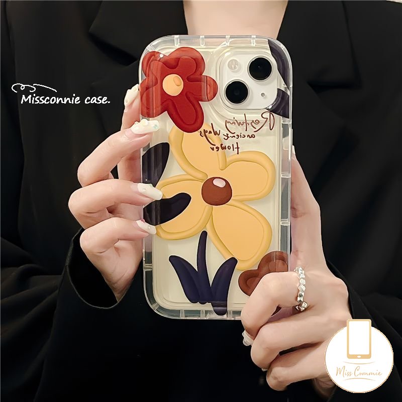 Ins Korea Lukisan Cat Minyak Case Kompatibel Untuk iPhone 7Plus 8Plus 11 13 12 14 Pro Max X XR 6 6s 8 7 Plus XS Max SE 2020 Fashion Bunga Lembut Tpu Shockproof Airbag Phone Cover