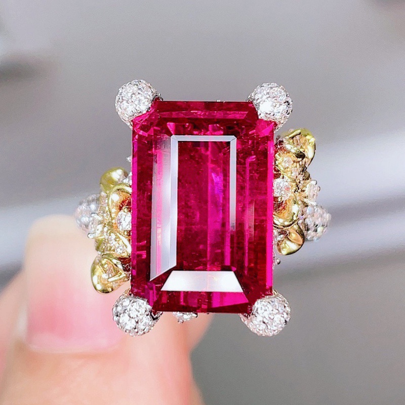 Goldkingdom Fashion Perhiasan Aksesoris Ready Stock Tari Bunga Mawar Merah Berlian Camelia Pembukaan Cincin Warna Alami Harta Karun Ruby Ke Red Tourmaline Ruby Ring