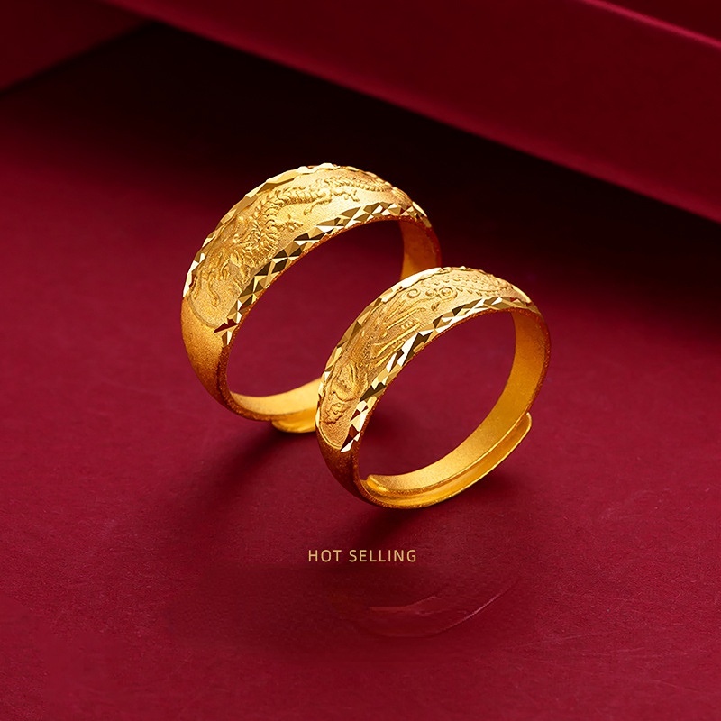 Goldkingdom Perhiasan Fashion 24 K Bangkok Aksesoris Ready Stock Pernikahan Vintage Naga Dan Phoenix Pasangan Cincin Pasangan Berlapis Emas Desain Sederhana