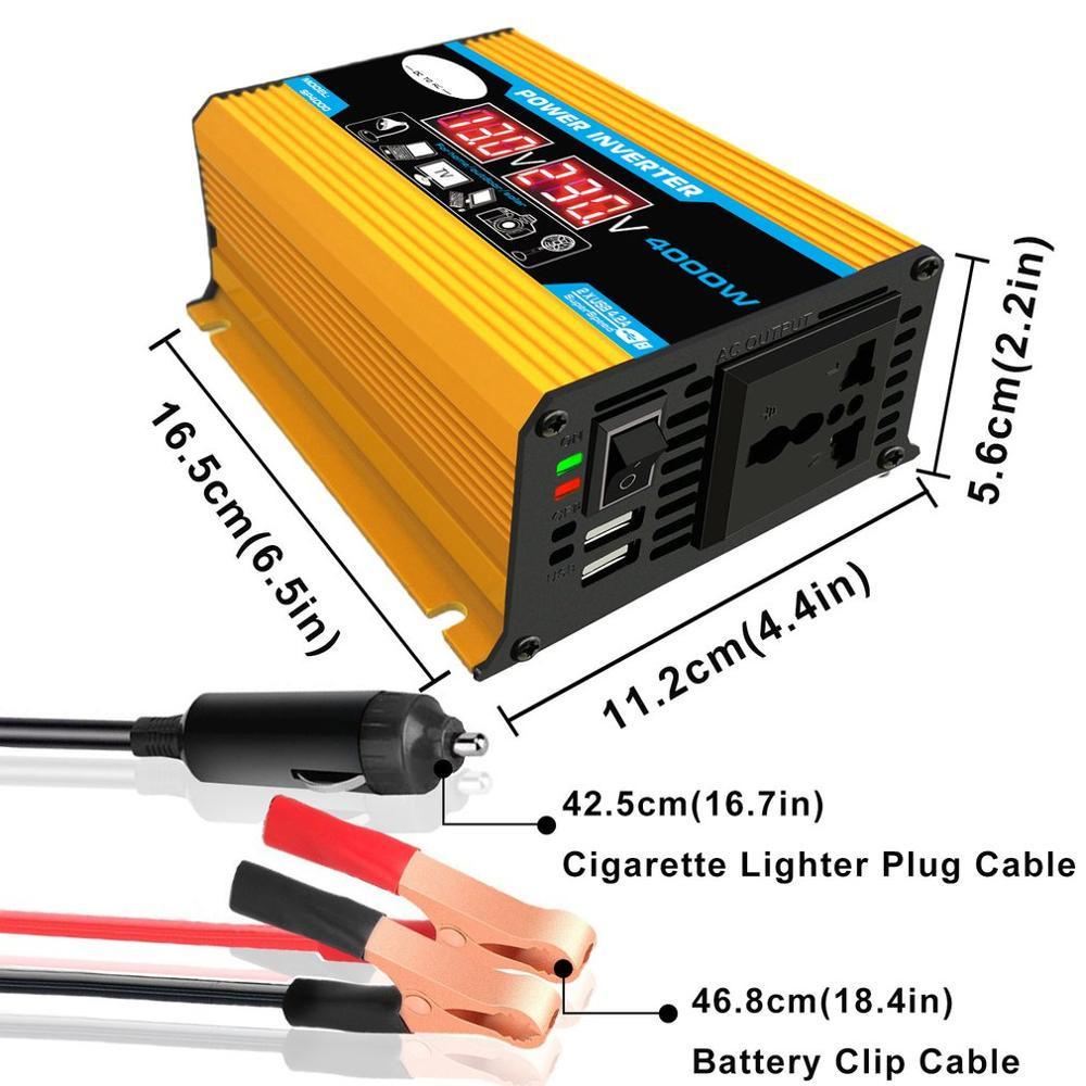 Inverter Frekuensi Tinggi Modifikasi Gelombang Sinus 4000W Inverter Pure Sine Wave DC 12V to AC 220V Power Inverter Car Power Charger Converter Inverter Pengisi Daya Mobil dengan Tampilan Layar Port USB Ganda inverter dc 12v to ac 220 inverter dc ke ac