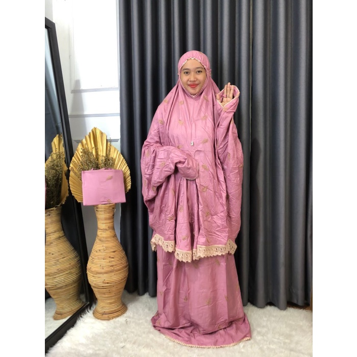 MUKENA IHROM POTONGAN BERLENGAN RAYON BORDIR TERBARU SIZE DEWASA JUMBO - PINK