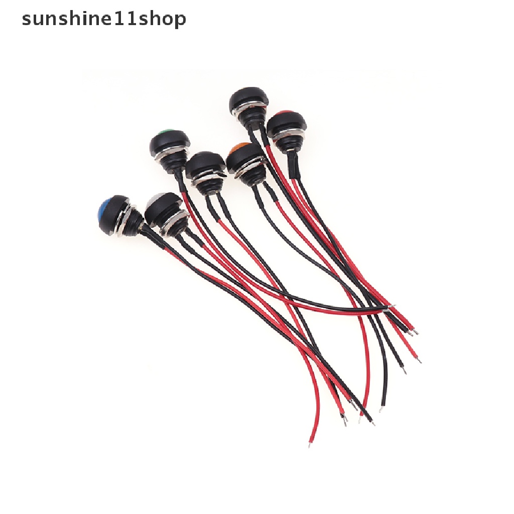 Sho 12mm Momentary Push Button Switch Saklar Bulat Mini Tahan Air 1A DC12V SPST NO 2Pin Dengan Kabel Pra-Solder N