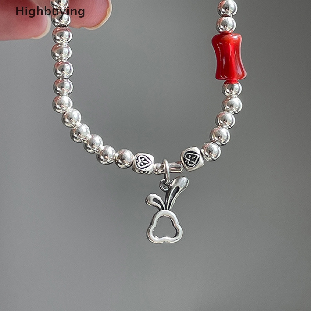 Hbid Vintage Warna Perak Kelinci Gelang Untuk Wanita Gadis Sederhana Fashion Manik-Manik Retro Batu Akik Merah Vintage Perhiasan Aksesoris Hadiah Glory