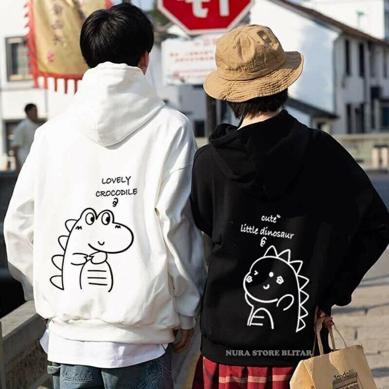Hoodie Wanita Pria Unisex Couplean Couple Kembar Cowo Cewek Bestie Gambar Karakter Dino Crocodile Cu