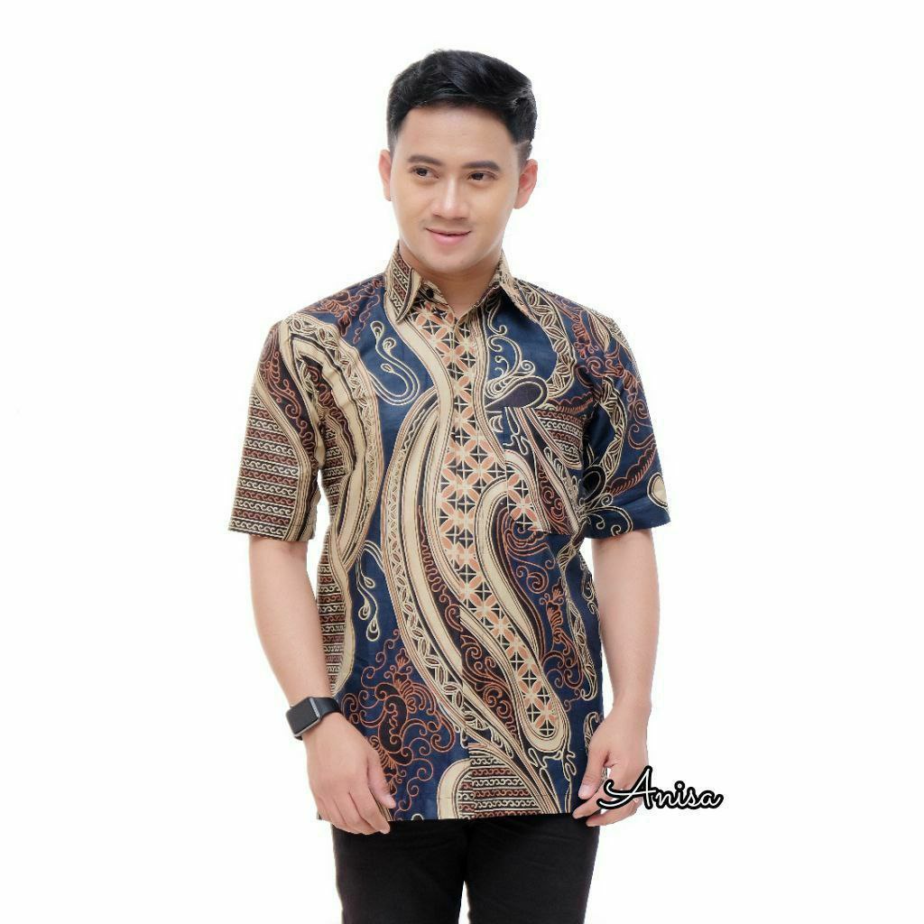 GROSIR BATIK HEM PRIA LENGAN PENDEK MOTIF BANYU MILI BAHAN ADEM &amp; NYAMAN