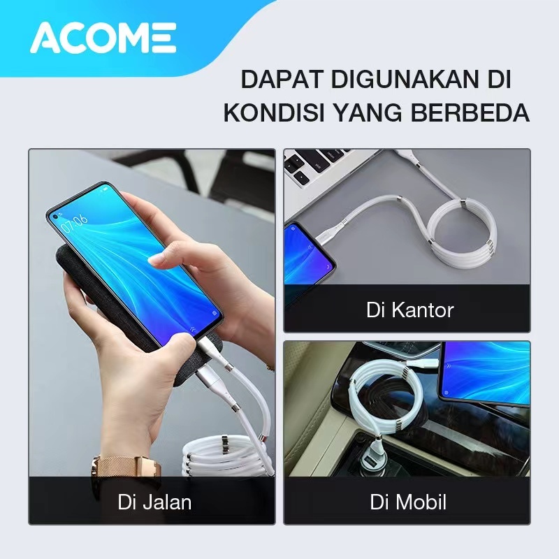 ACOME Kabel Self Winding Magnetic Fast Charging 2.4A Garansi Resmi 1 Tahun ATM010 – Micro USB