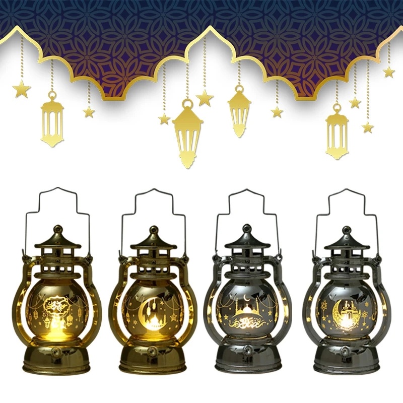 Indah Eid Mubarak Ornamen LED Lampu Malam Ramadhan Dekorasi Pesta Muslim Islami Dekorasi Portable Lentera Hadiah