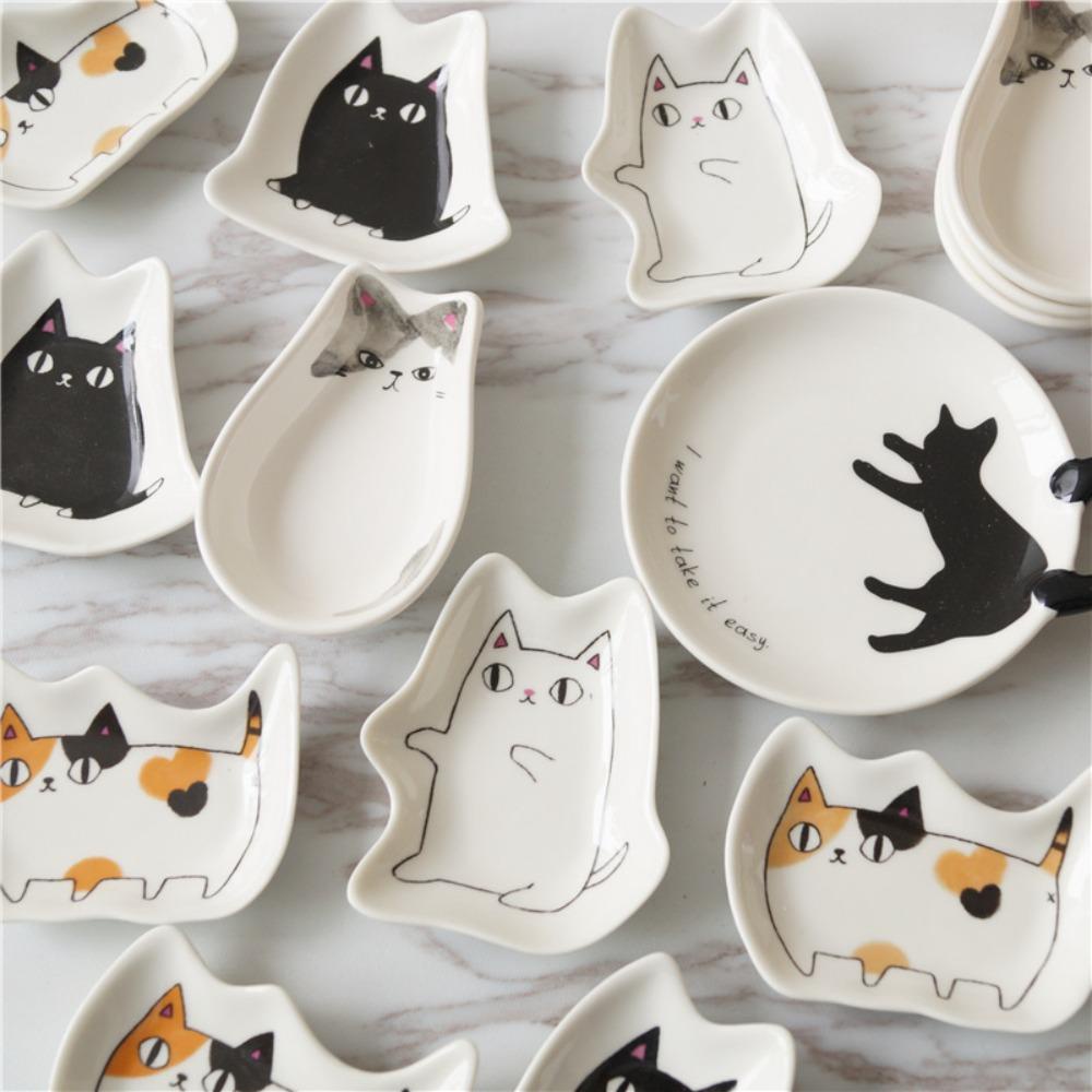 [Elegan] Sauce Dish Creative Ceramic Kitten Shaped Aksesoris Peralatan Makan Dapur Piring Bumbu Cuka Mustard