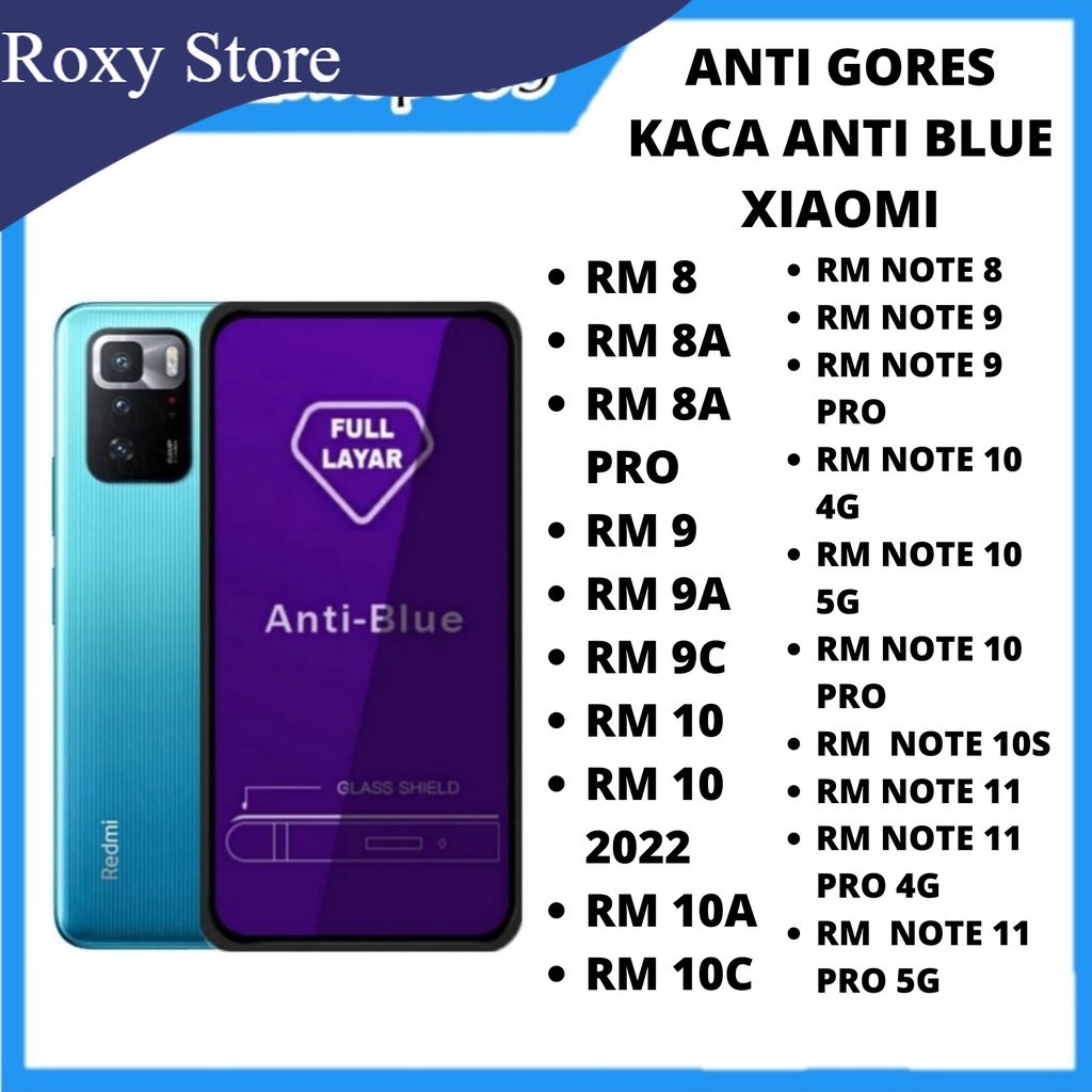 BLUE LIGHT TEMPERED GLASS XIAOMI REDMI A1 8 8A 8A PRO 9 9A 9C 9T 10 10 2022 10A 10C REDMI NOTE 8 8 PRO 9 9 PRO 10 4G 10 5G 10 PRO 10S 11 11 PRO 4G 11 PRO 5G ANTI GORES KACA FULL COVER ANTI  XIAOMI