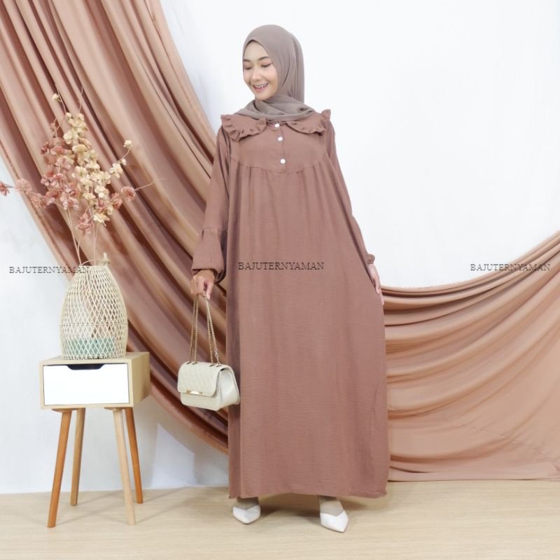 Gamis Kekinian Remaja Crinkle Airflow Baju Gamis Terbaru 2023 Lebaran Wanita Baju Muslim Wanita Gami