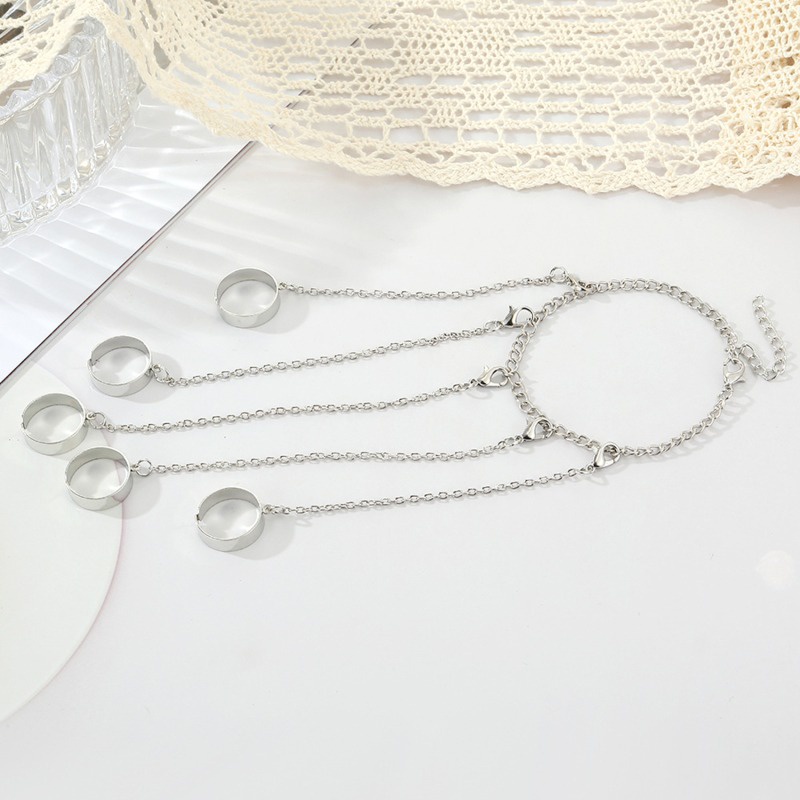 [AYBx] Baju Kaos Distro Pria Wanita Lengan Pendek Gelang Tangan Rantai Geometris Warna Silver Untuk Pria Cincin Charm Set Couple Fashion Jewelry