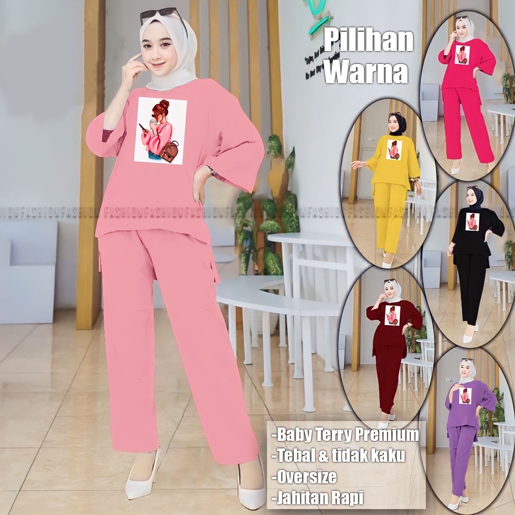 One Set Wanita Kekinian Setelan Baju Remaja Viral Jumbo Dewasa Terbaru