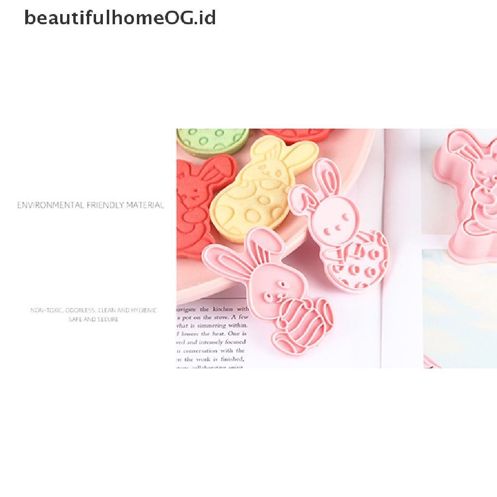 // Beautifulhomeog.id// 6Pcs Cetakan Biskuit Kelinci Paskah Plastik Bunny Egg Cookie Cutter Stamp Embosser **