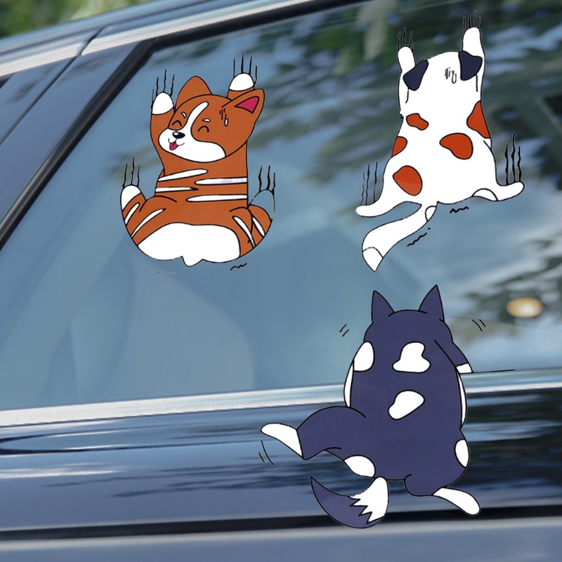 Lucu Memanjat Anjing Stiker Mobil Kartun Hewan Lucu PVC Self-Adhesive Stiker Tahan Air Auto Body Styling Decals Aksesoris Dekorasi Mobil