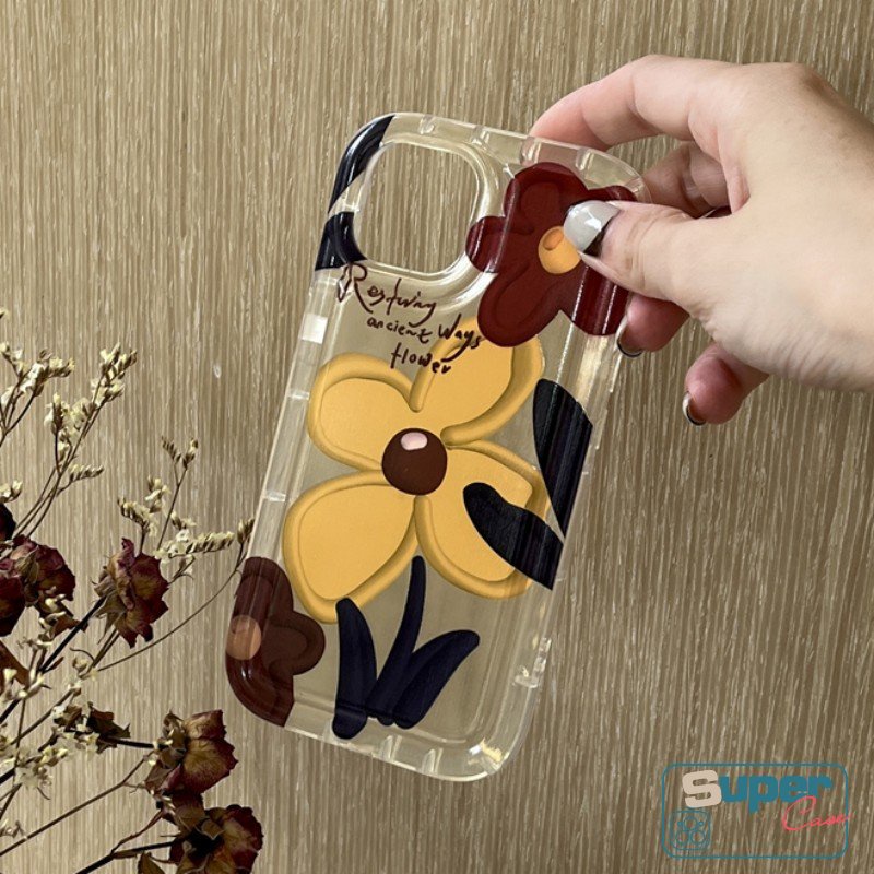 IPHONE Kompatibel Untuk Iphone11 13 7 8 Plus X XS 12 Pro MAX XR 14 Pro MAX 6 6S Plus MAX 8plus SE 2020 Ins Korea Lukisan Minyak Bunga Shockproof Airbag Lembut TPU Phone Cover