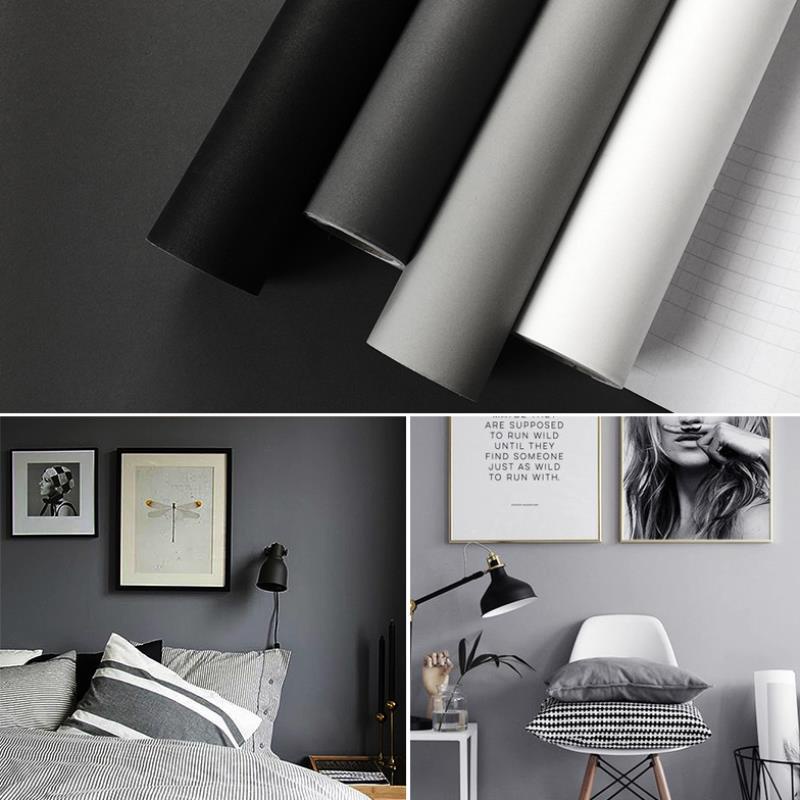 0.6m * 1M Gaya Kesederhanaan Home Self-adhesive Wallpaper/Tahan Air Warna Solid Renovasi Stiker Dinding/Stiker Furniture Untuk Dekorasi Kamar Tidur Kamar Tidur Latar Belakang Abu-Abu Dekorasi