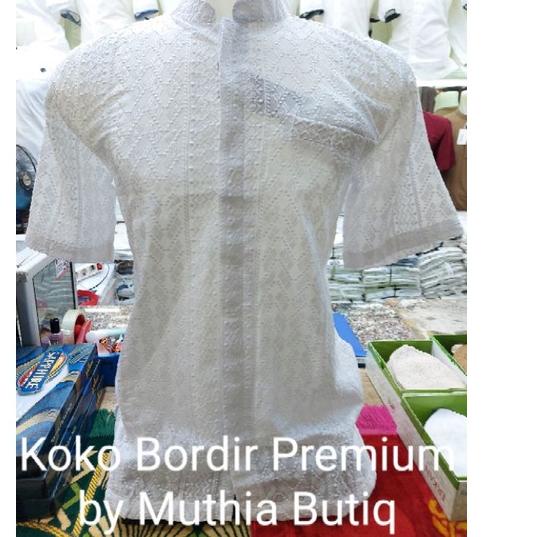 ♫ Baju Koko Putih Lengan Pendek, Bahan Katun Bordir by Muthia Butiq ( MB ). ☄
