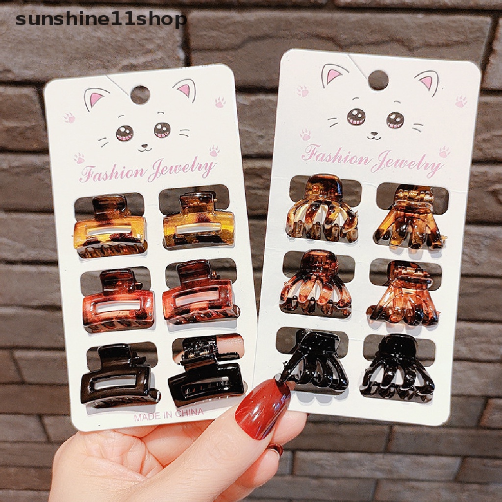 Sho 6PSC/Set Baru Wanita Gadis Vintage Elegan Leopard Kecil Akrilik Rambut Cakar Geometris Rambut Klip Headband Fashion Aksesoris Rambut N