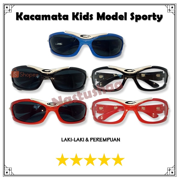 Kacamata Anak Sporty Fashion Kacamata Hitam Anak Olahraga Outdoor Bersepeda Gaya Trendy Sunglasses Model Lensa Bening dan Hitam Anti UV Keren