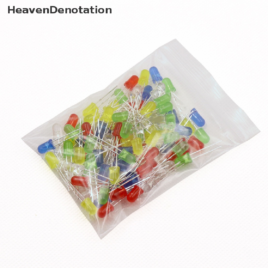 [HeavenDenotation] 100pcs 5mm Aneka Warna 2-pin Dioda Lampu LED Menyebar Emitg Set Dengan 5warna Komponen Elektronik HDV