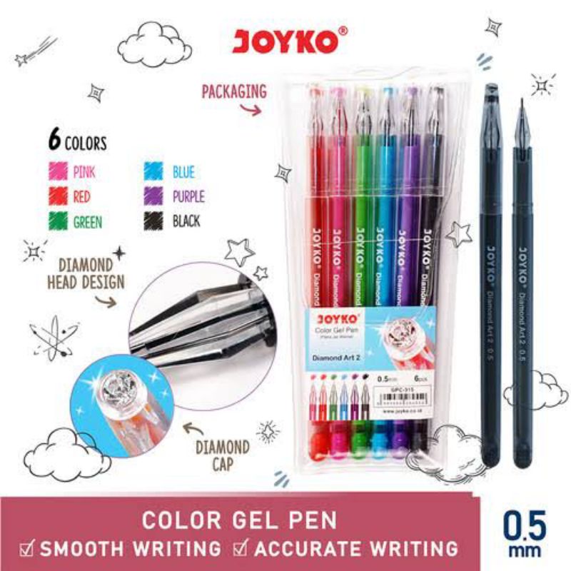 

Joyko Pulpen Gel 6 Warna / Color Gel Pen Pena Jel Warna Diamond Art 2 (0.5 mm)