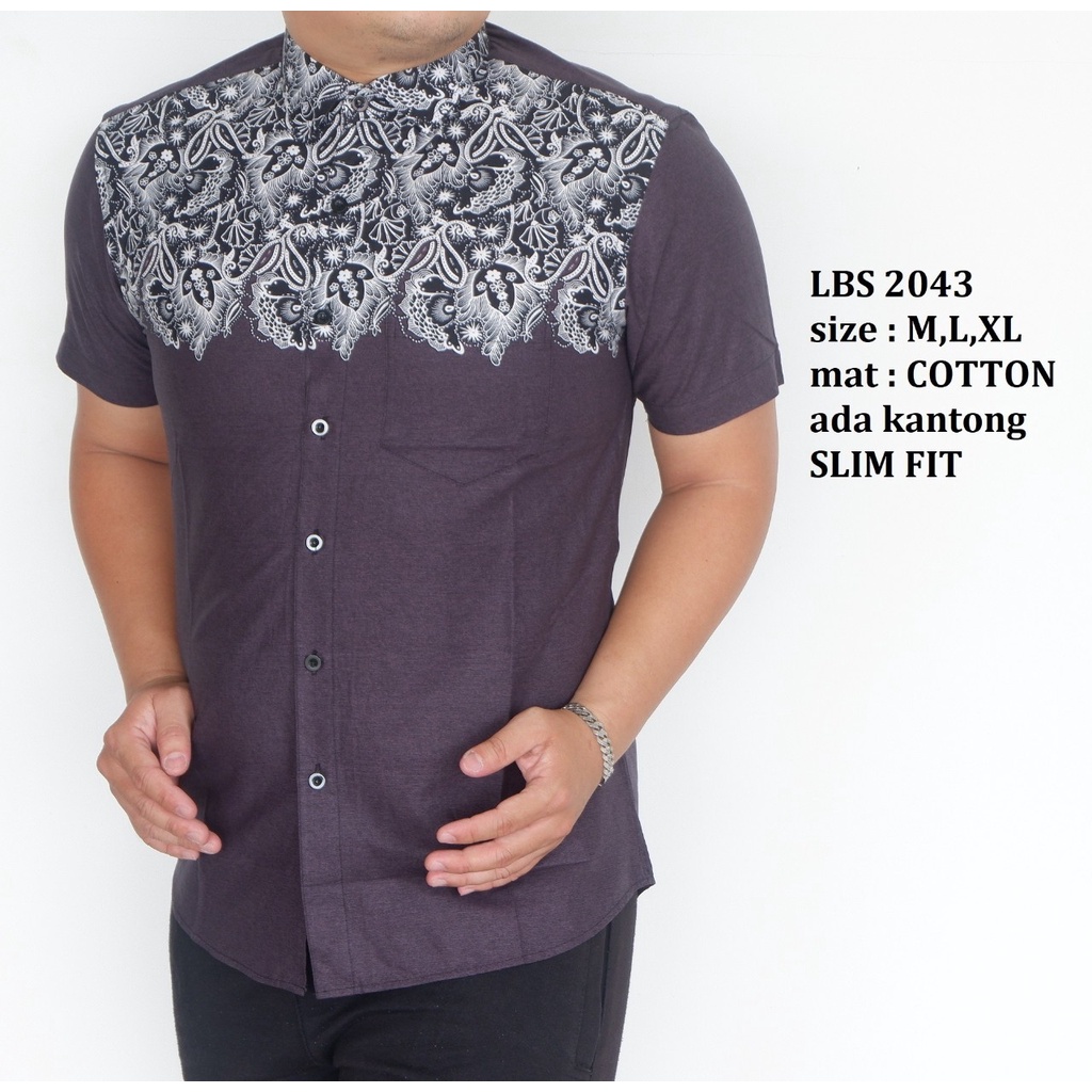 KEMEJA BATIK PRIA SLIM FIT LENGAN PENDEK BAJU BATIK PRIA LBS2043