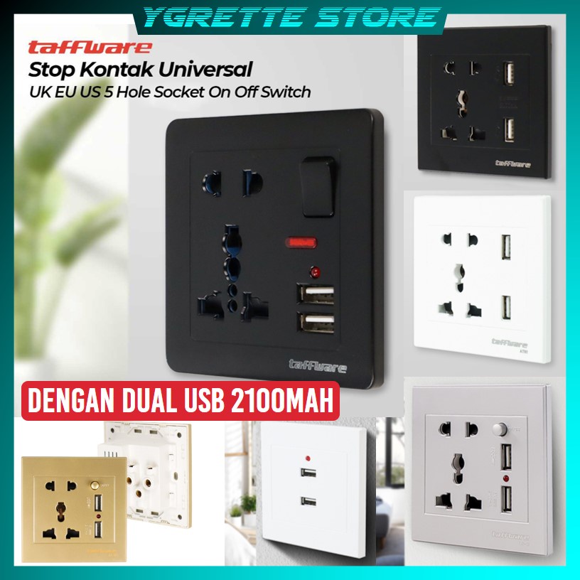 YGRETTE - TAFFWARE Stop Kontak Universal UK EU US &amp; 2 Port USB Wall Socket