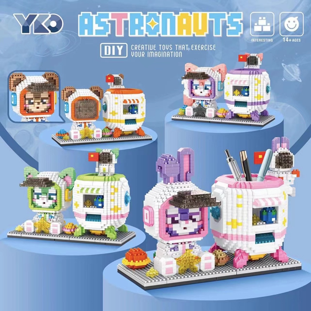 Kompatibel Dengan Lego Micro-Particle Spaceman Pen Holder Astronot Blok Bangunan Bintang Delu Rakitan Dewasa Desktop Orna