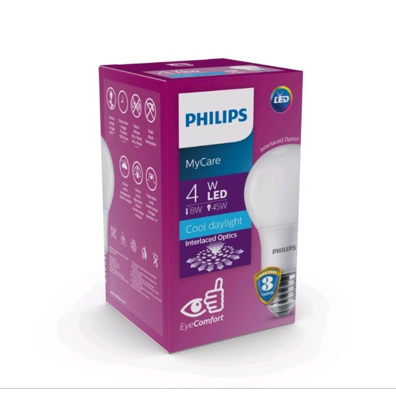 LAMPU LED PHILIPS 4W (B) PUTIH/COOL DAYLIGHT E27 6500K BULB