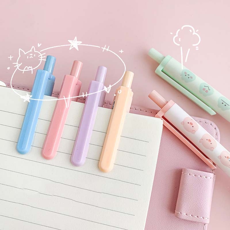 [Harga Grosir] [Random Styles] Kawaii Grid Pattern Press Gel Pen Cartoon Cute Animals Writing Signature Pen 0.5mm Black Ink Ballpoint Pen School Office Stationery Supplies