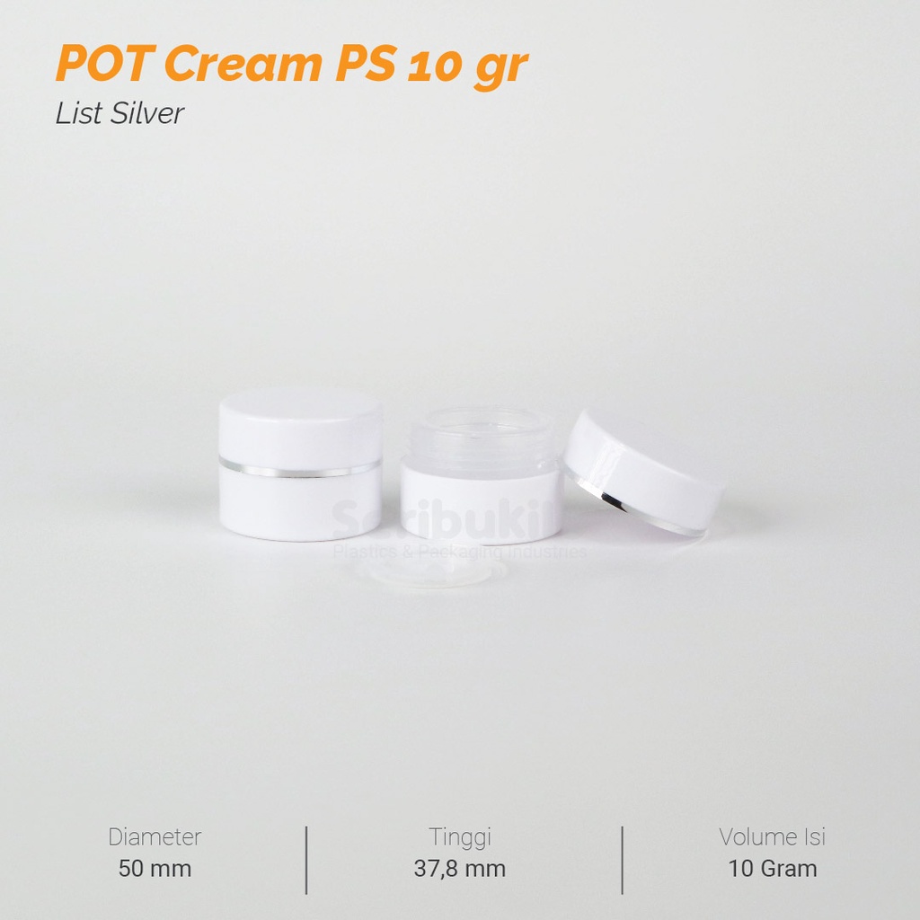 Pot Cream PS 10 gram -  Putih List Silver