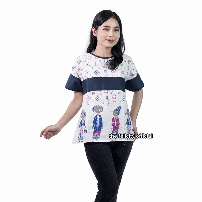 Blouse Batik Wanita Modern Simple Cute Atasan Lengan Pendek bocil