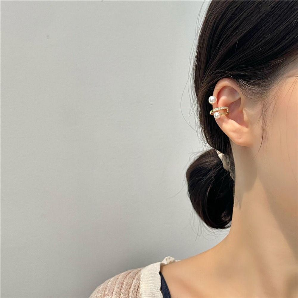 Mxbeauty Wanita Anting Mutiara Kepribadian Temperamen Niche Desain Gadis Hadiah Tembaga Zirkon Gadis Sederhana Klip Telinga