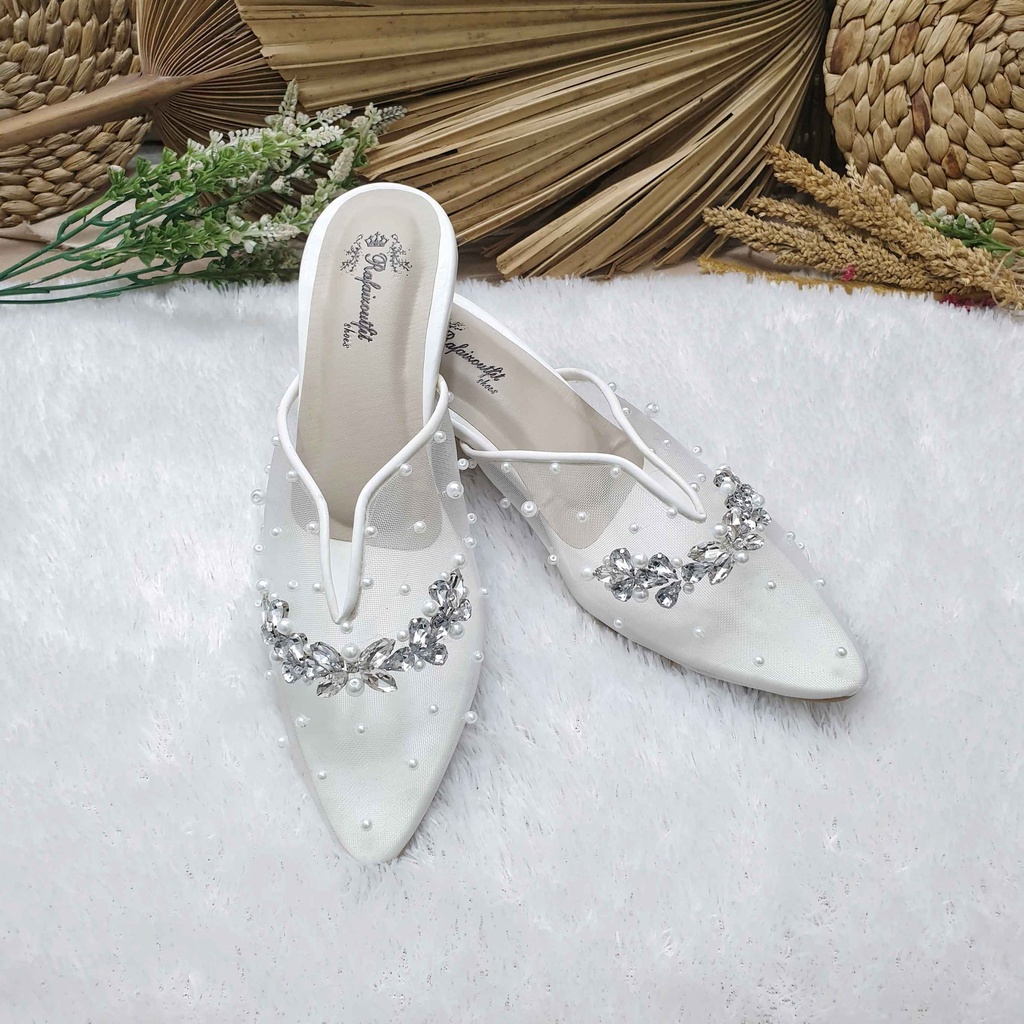 Sepatu wedding pesta cantik Zafia putih transparant hak 3cm kaca