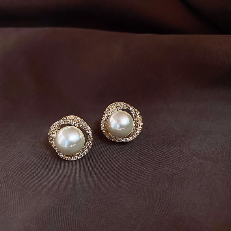 Retro Sekrup Mutiara Stud Earring Untuk Wanita Kristal Emas Earrings Perhiasan Aksesoris