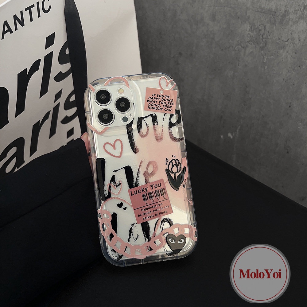 IPHONE Casing Kompatibel Untuk Iphone14 13 11 12 Pro MAX 7plus 8plus 6 6S 7 8 Plus XR X XS MAX Love HeartCartoon Graffiti Comme des Garcons Label Bunga Shockproof Soft Airbag Clear Cover