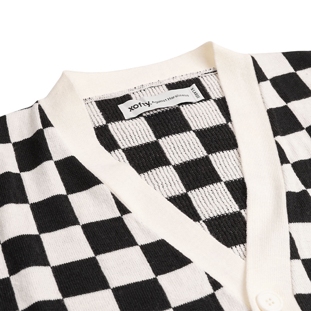 Xofty Knitt Cardigan Horizon Checkerboard