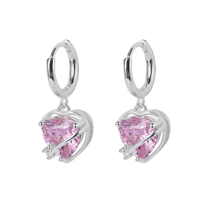 Anting Hoop Zirkon Pink Manis Elegan Fashion Kristal Anting Perak Untuk Aksesoris Perhiasan Wanita