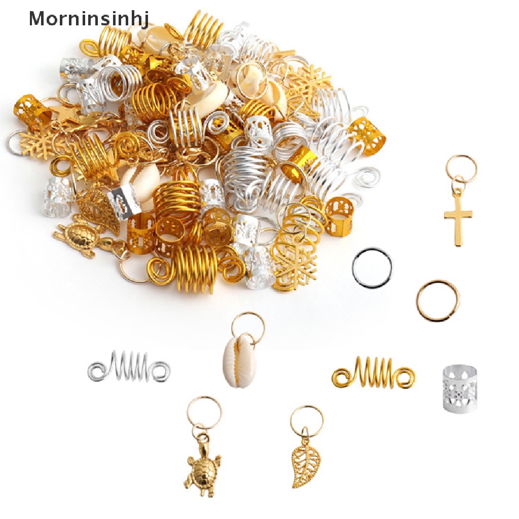 Mornin 60-170pcs Mix Cincin Rambut Kepang Gimbal Manik Manset Klip Aksesoris Rambut id