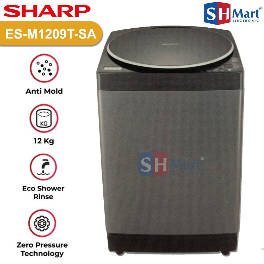 MESIN CUCI 1 TABUNG SHARP 12 KG ES-M1209T-SA / 1209TSA / ESM1209TSA TOP LOADING 12 KG - HITAM (MEDAN)
