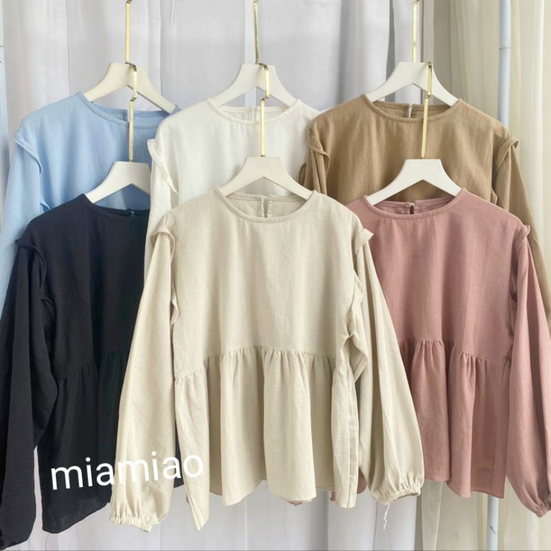 Atasan Wanita Linen overz Peplum Shirt Linen Angel