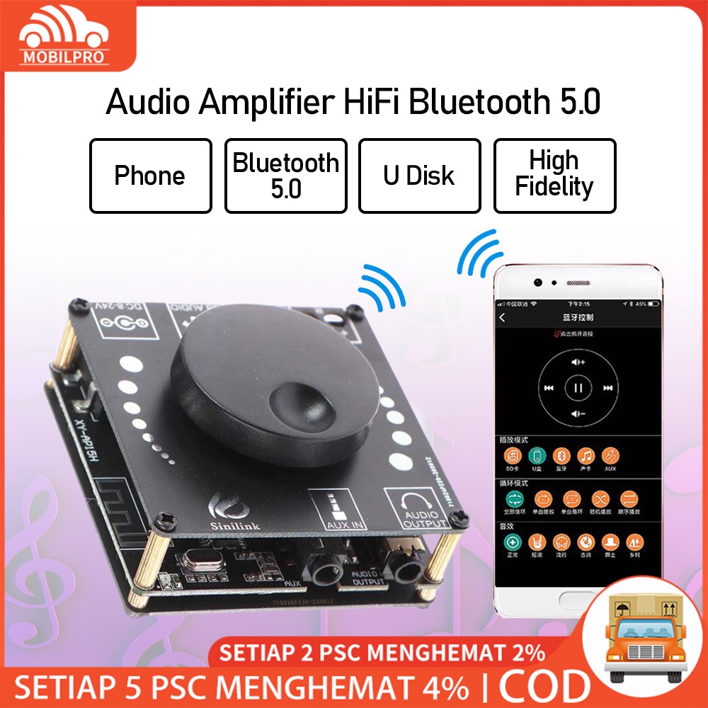 Sinilink Audio Amplifier HiFi Bluetooth 5.0 APD3016D 2x50W - XY-AP15H