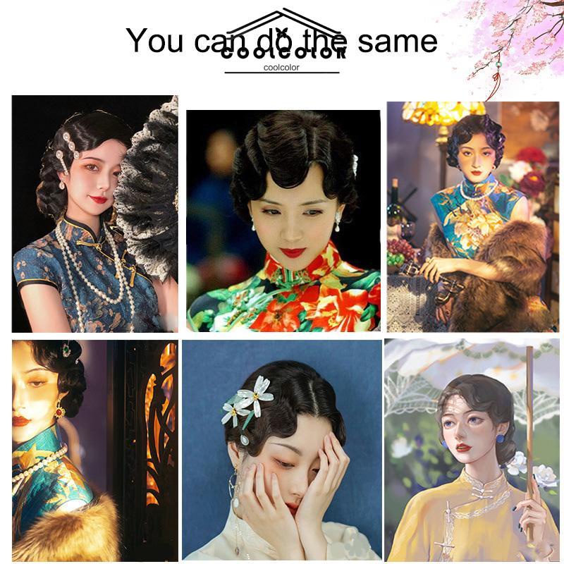 COD❤️Wig bergelombang gaya vintage yang apik potongan wig poni- cl