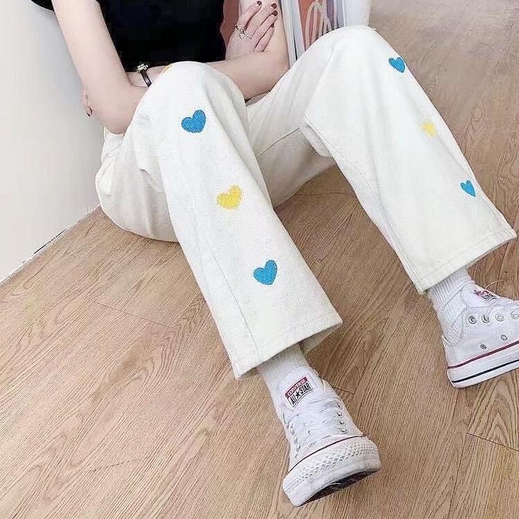 LANGSUNG ATC BORDIR CELANA KULOT JEANS LOVE BORDIR / HW KULOT JEANS LOVE BORDIR / BOYFRIEND JEANS KO