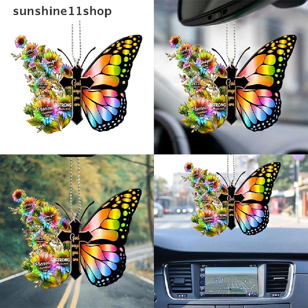 Sho 1Pc Hiasan Gantung Butterfly Cross Untuk Mobil Sunflower Butterfly Car Charm N